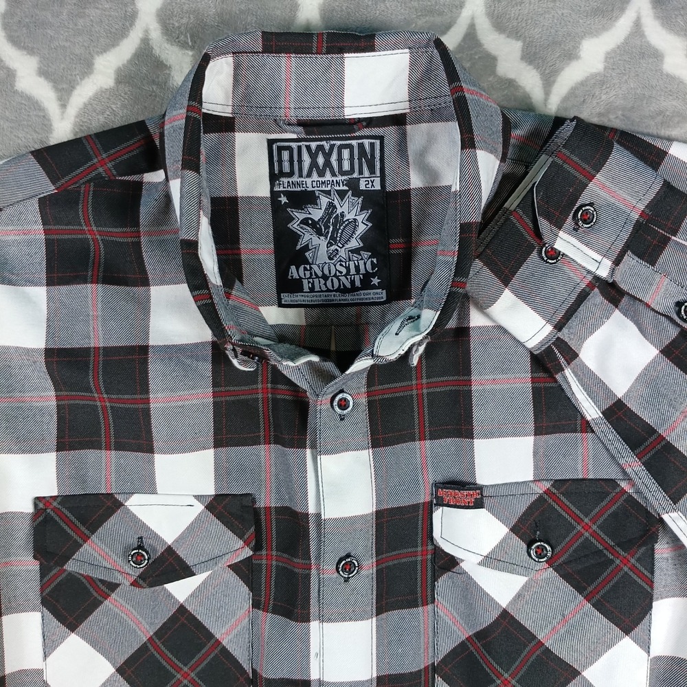 Dixxon Flannel Agnostic Front Shirt Mens 2XL Black White Red Plaid NYHC PUNK